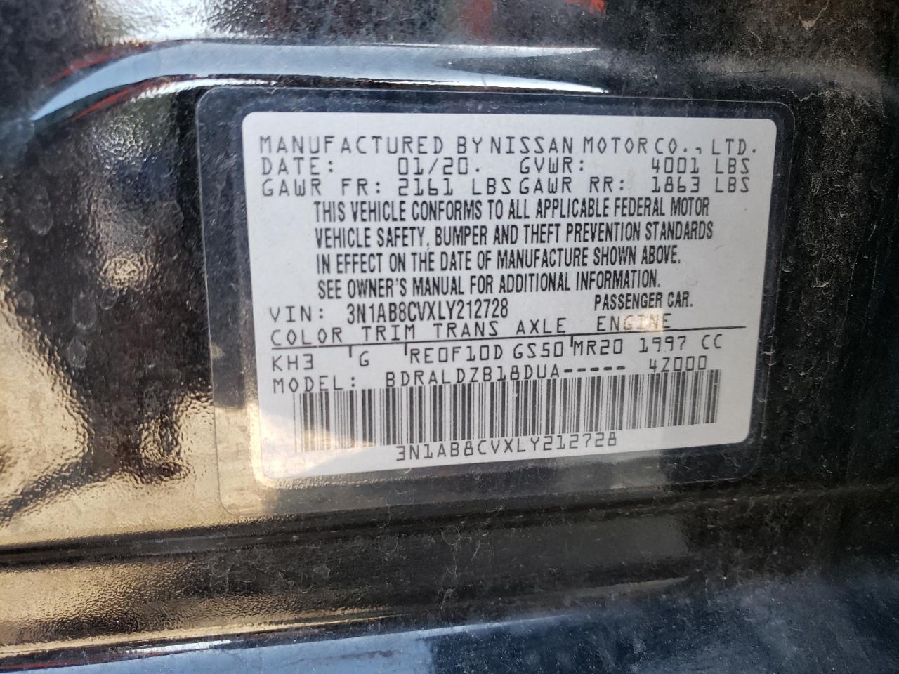 3N1AB8CVXLY212728 2020 Nissan Sentra Sv