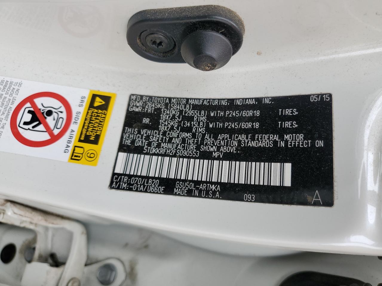 5TDKKRFH2FS090553 2015 Toyota Highlander Xle