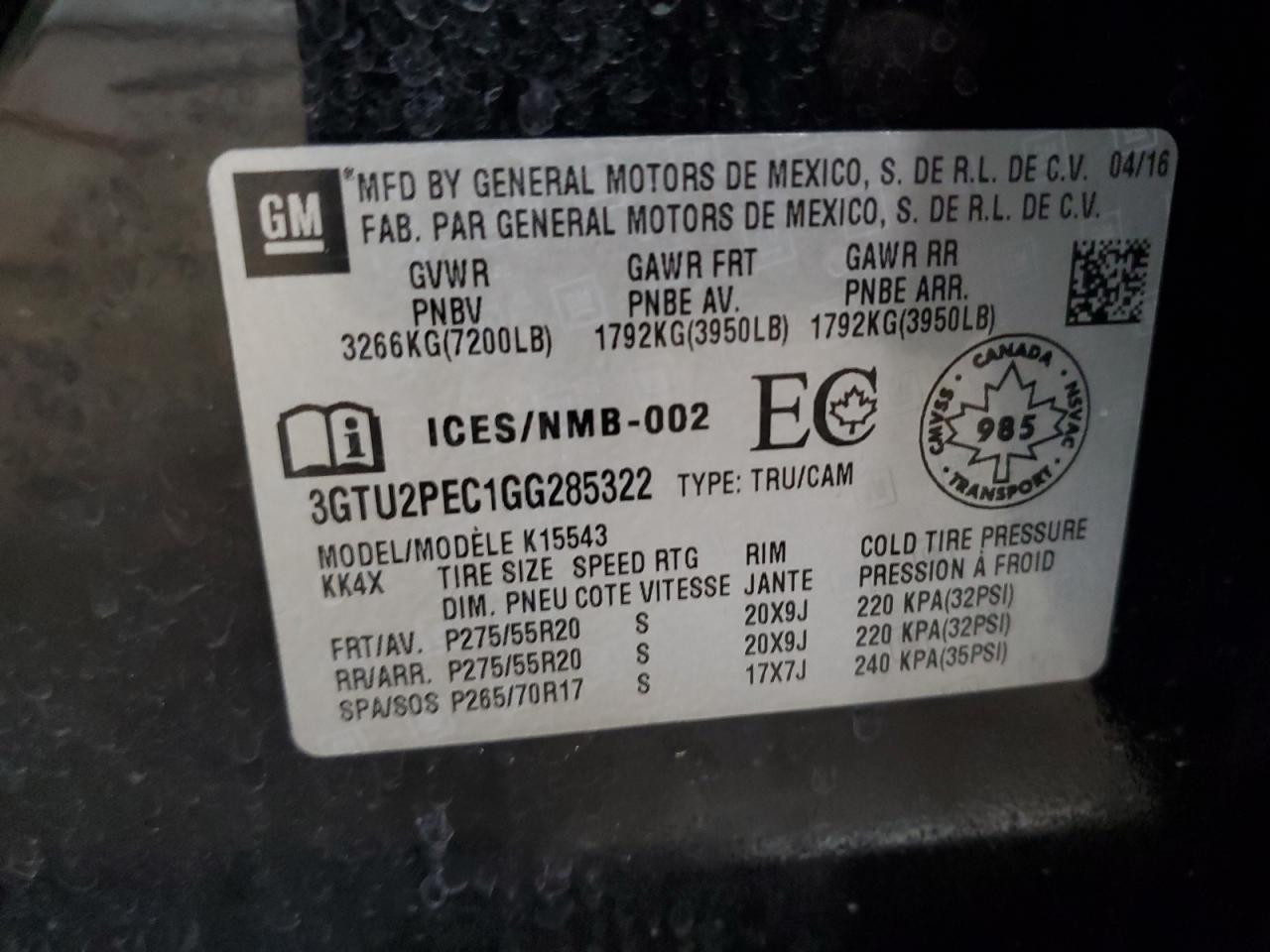 3GTU2PEC1GG285322 2016 GMC Sierra K1500 Denali