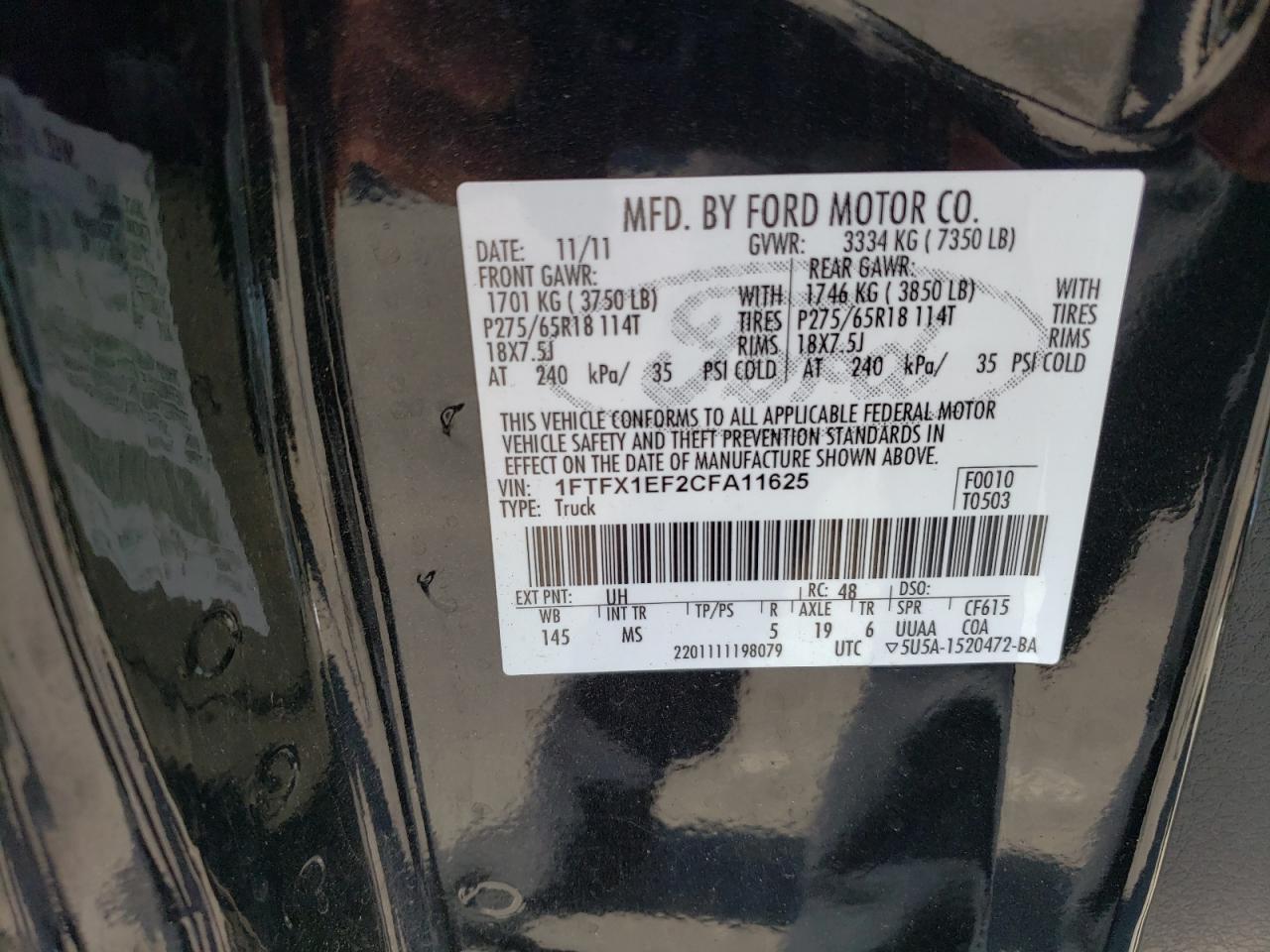 1FTFX1EF2CFA11625 2012 Ford F150 Super Cab