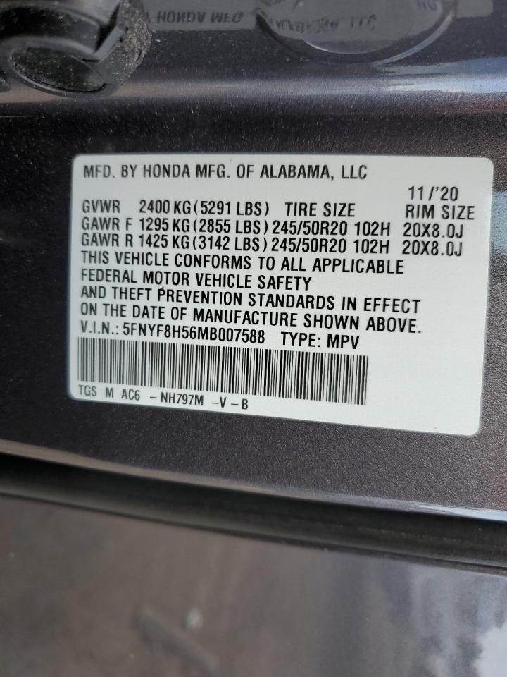 5FNYF8H56MB007588 2021 Honda Passport Exl