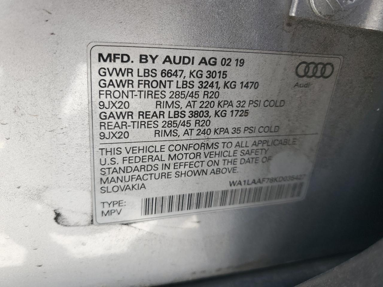 WA1LAAF78KD035427 2019 Audi Q7 Premium Plus