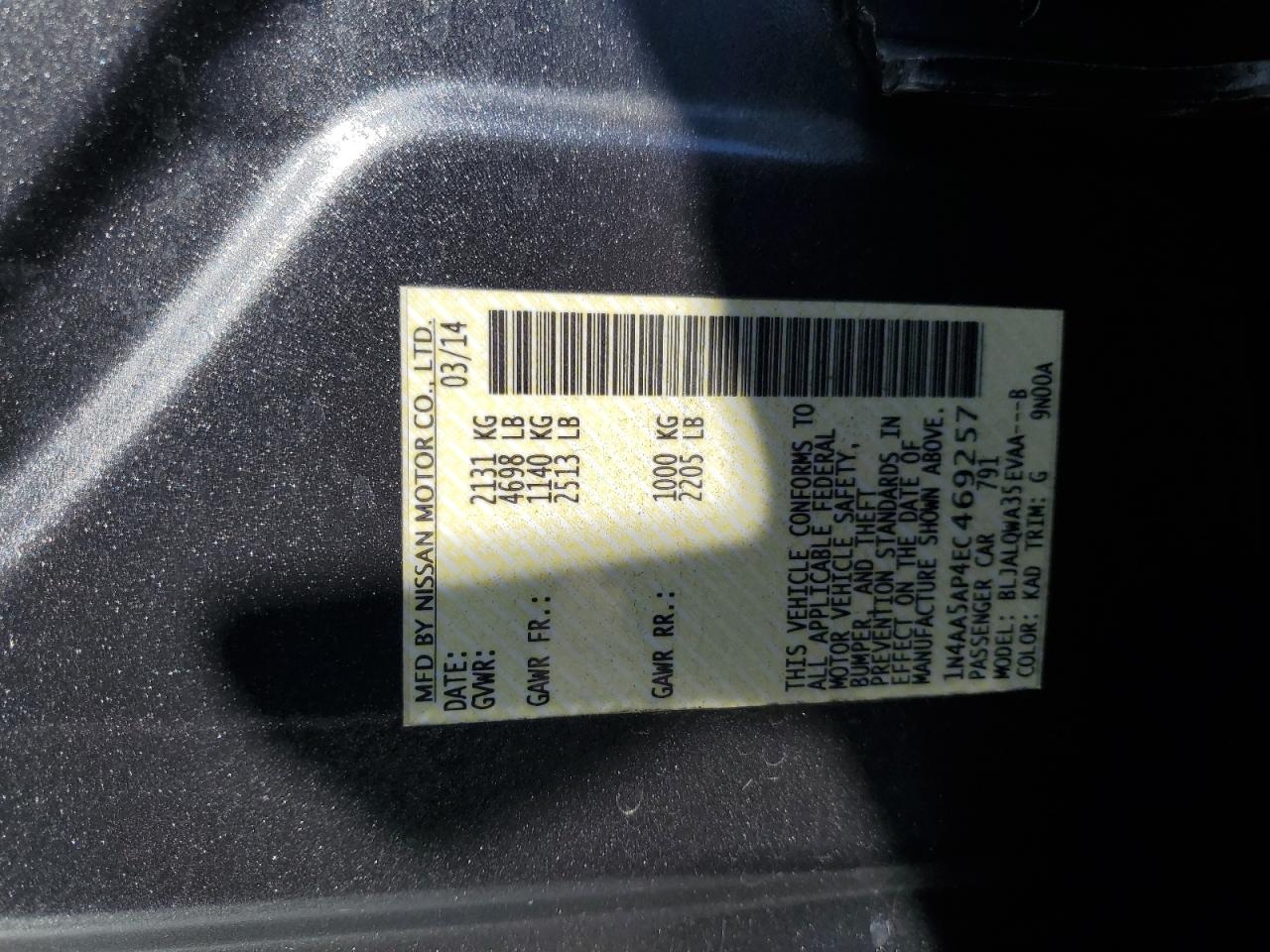 1N4AA5AP4EC469257 2014 Nissan Maxima S