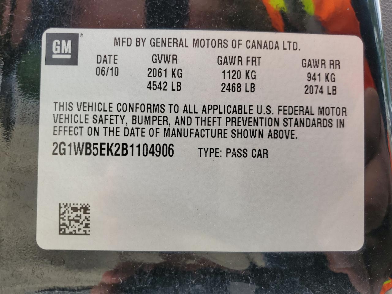 2G1WB5EK2B1104906 2011 Chevrolet Impala Lt