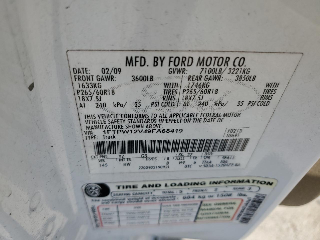 1FTPW12V49FA68419 2009 Ford F150 Supercrew