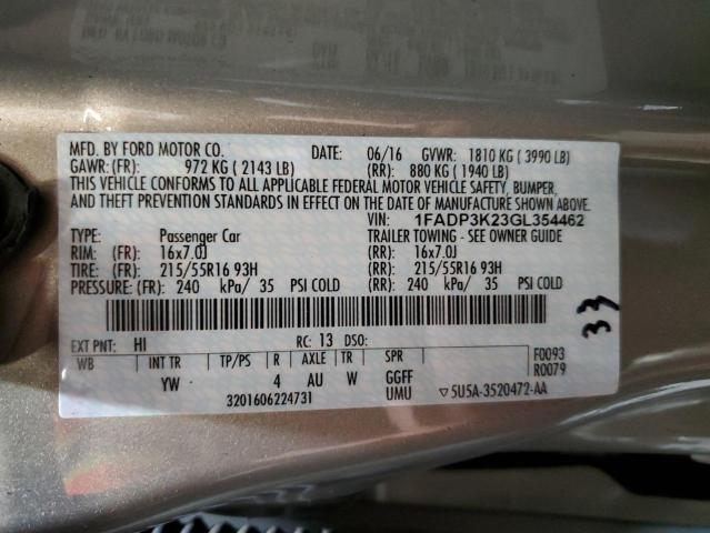 2016 Ford Focus Se VIN: 1FADP3K23GL354462 Lot: 55283854