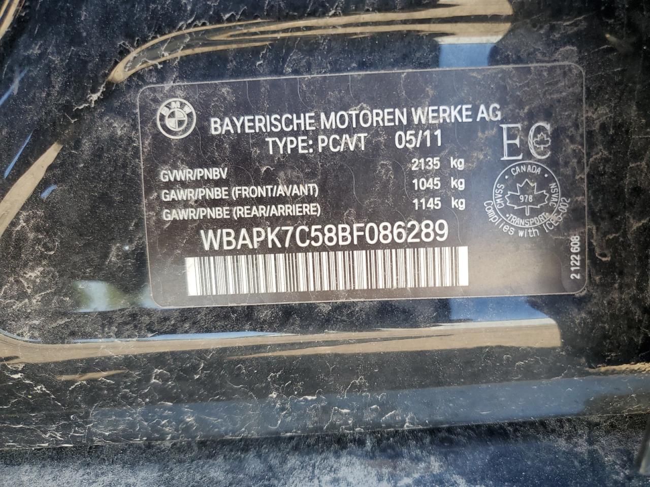 WBAPK7C58BF086289 2011 BMW 328 Xi