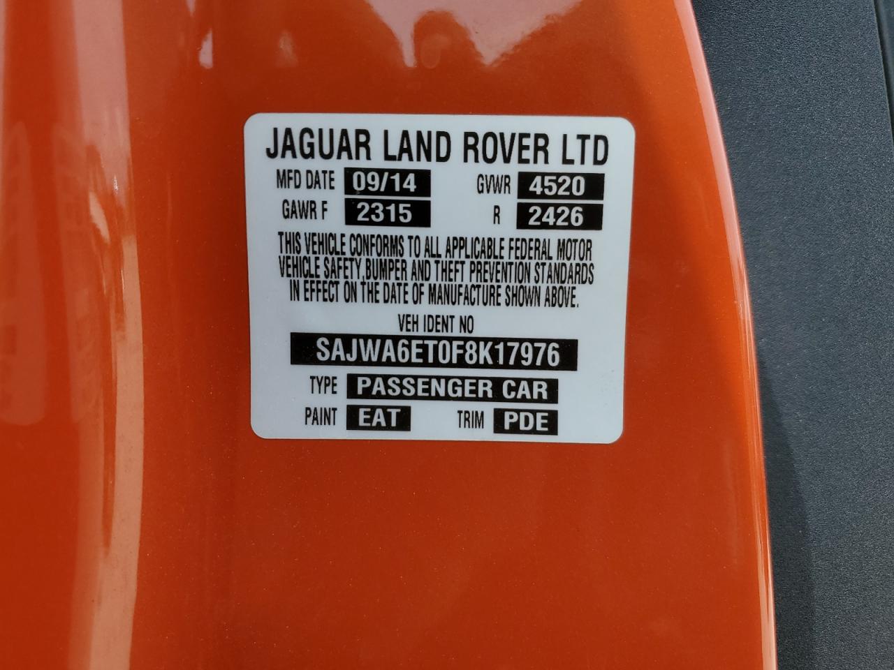 SAJWA6ET0F8K17976 2015 Jaguar F-Type