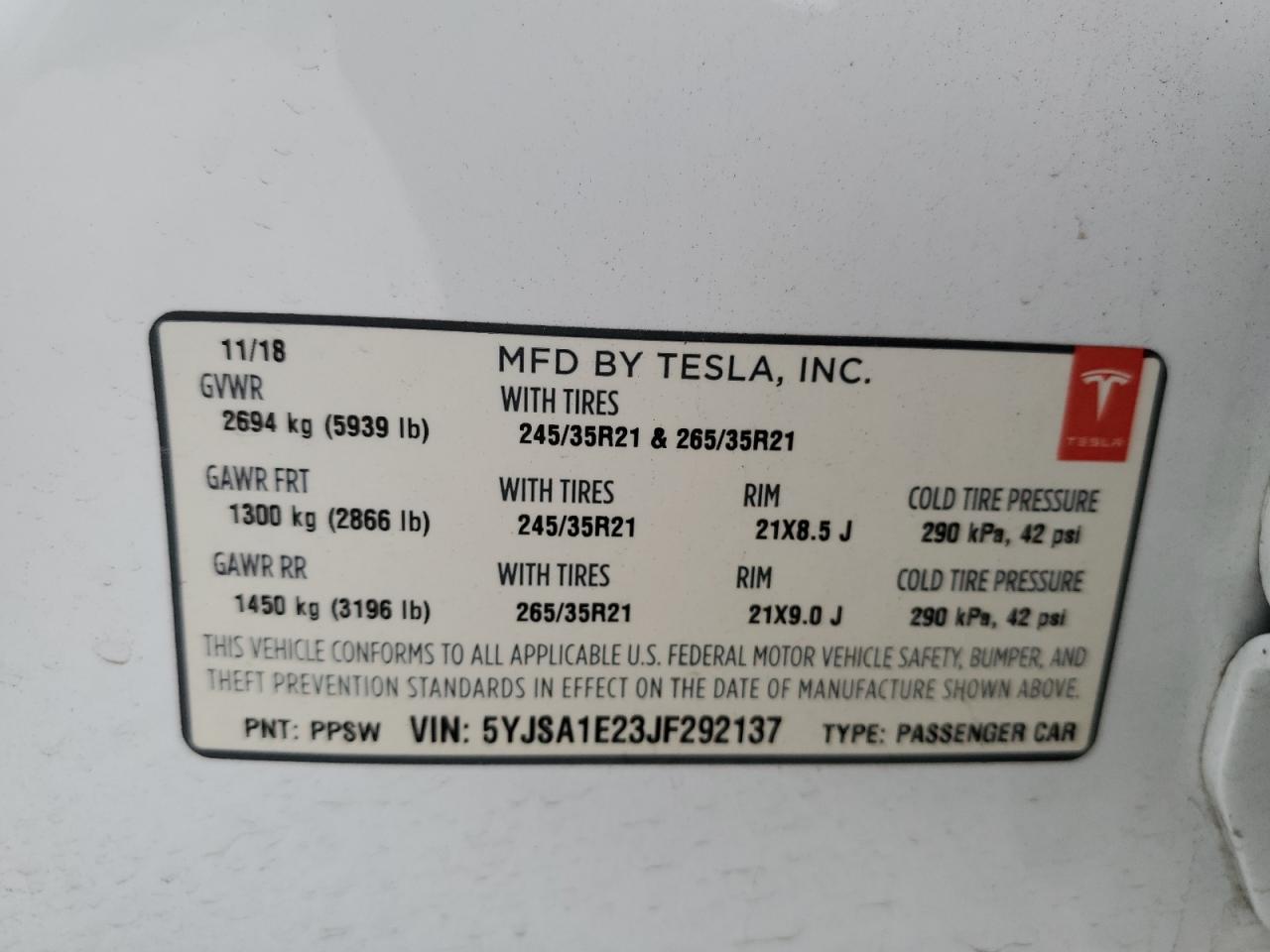 5YJSA1E23JF292137 2018 Tesla Model S