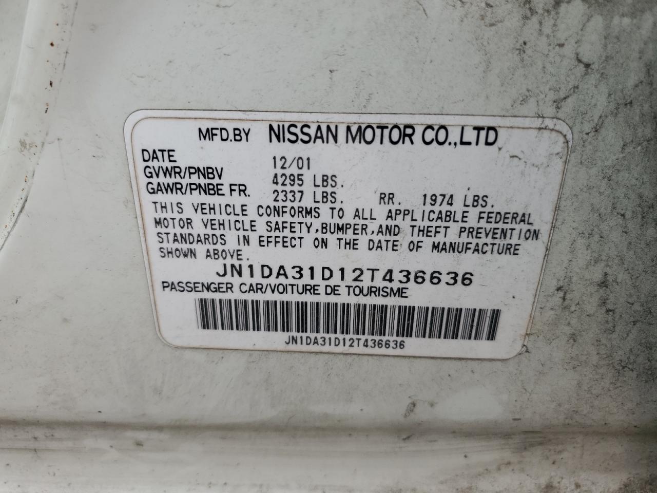 JN1DA31D12T436636 2002 Nissan Maxima Gle