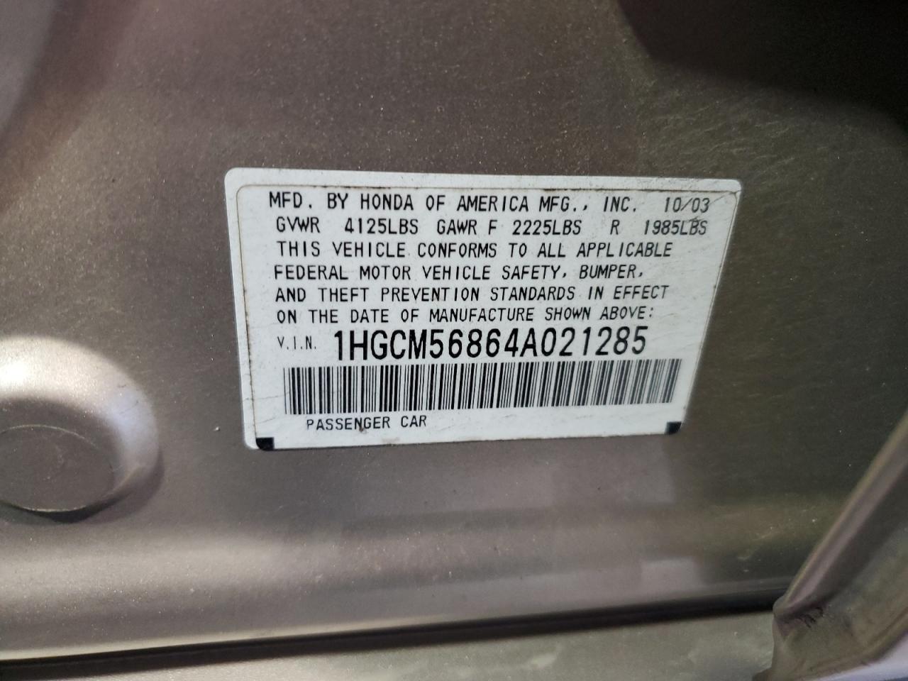 1HGCM56864A021285 2004 Honda Accord Ex