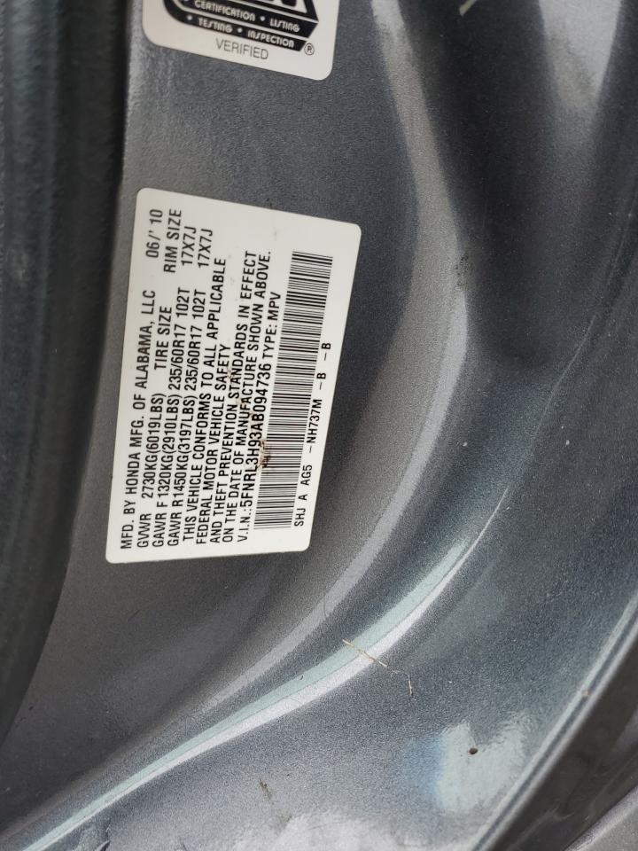 5FNRL3H93AB094736 2010 Honda Odyssey Touring