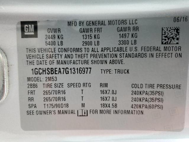 2016 Chevrolet Colorado VIN: 1GCHSBEA7G1316977 Lot: 54752954