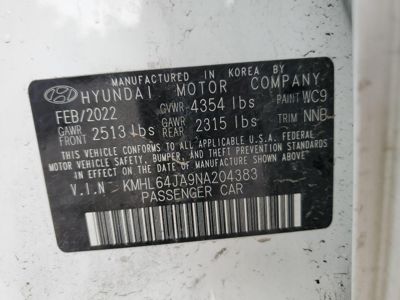 2022 Hyundai Sonata Sel vin: KMHL64JA9NA204383