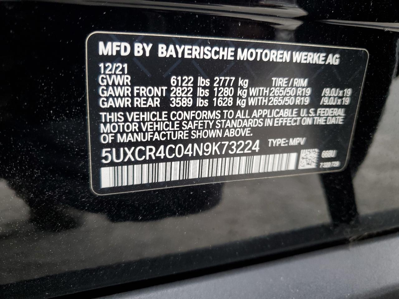 5UXCR4C04N9K73224 2022 BMW X5 Sdrive 40I