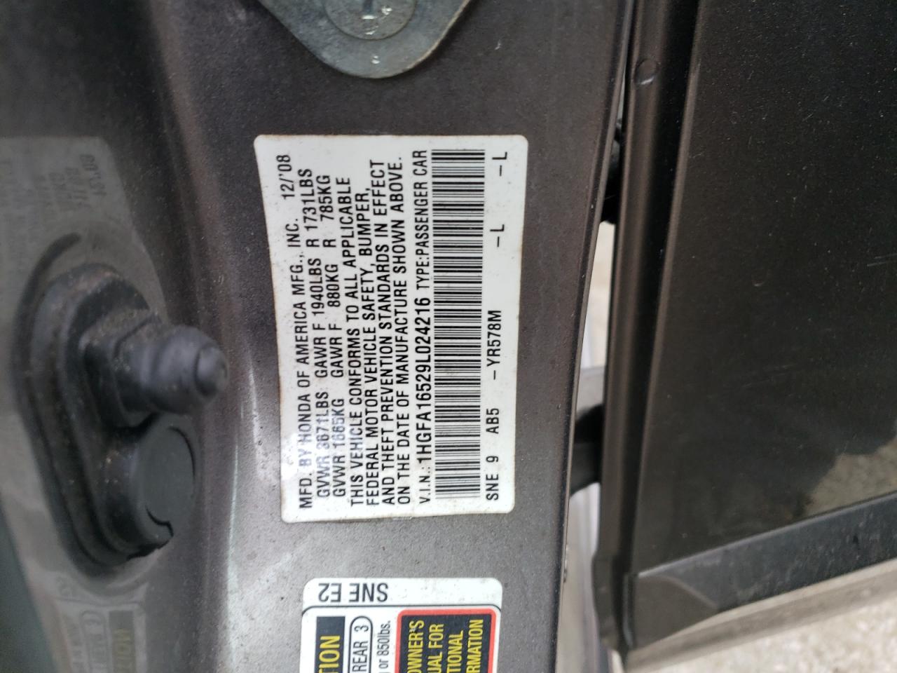 1HGFA16529L024216 2009 Honda Civic Lx