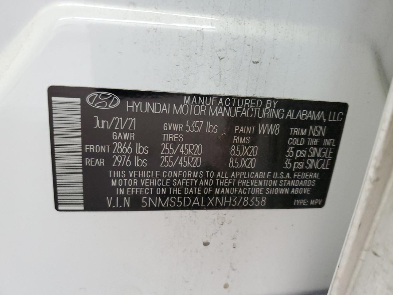 5NMS5DALXNH378358 2022 Hyundai Santa Fe Calligraphy