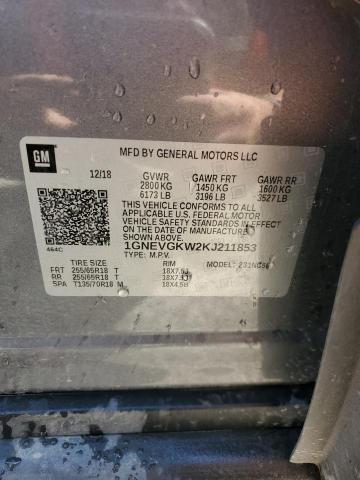 2019 Chevrolet Traverse Lt VIN: 1GNEVGKW2KJ211853 Lot: 55810464