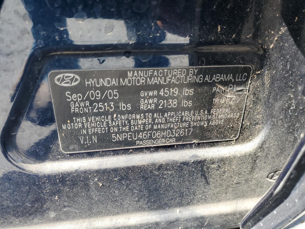 5NPEU46F06H032617 2006 Hyundai Sonata Gls