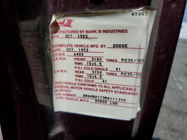 1994 Dodge Ram Van B250 VIN: 2B6HB21Y3RK111395 Lot: 53897204