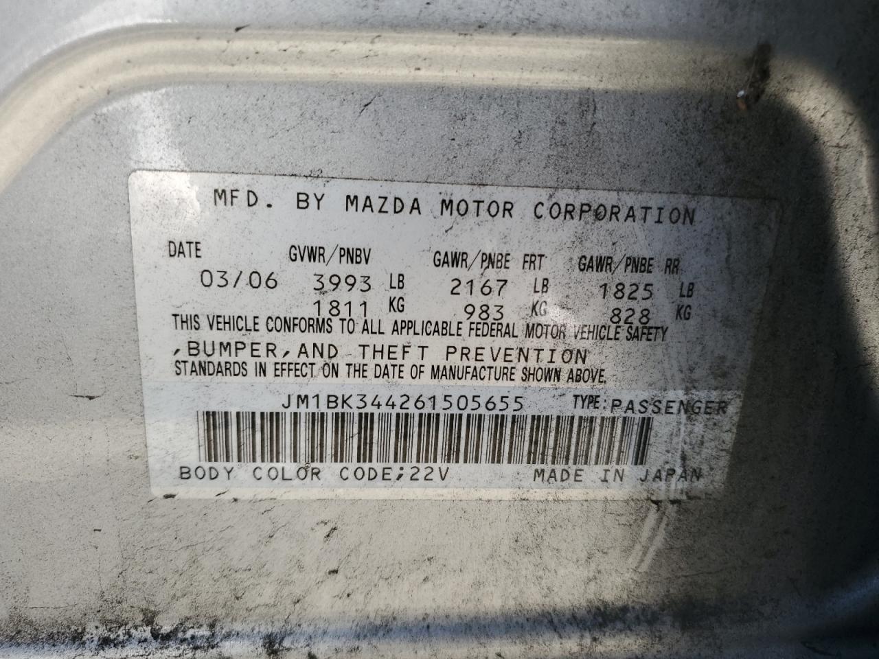 JM1BK344261505655 2006 Mazda 3 Hatchback