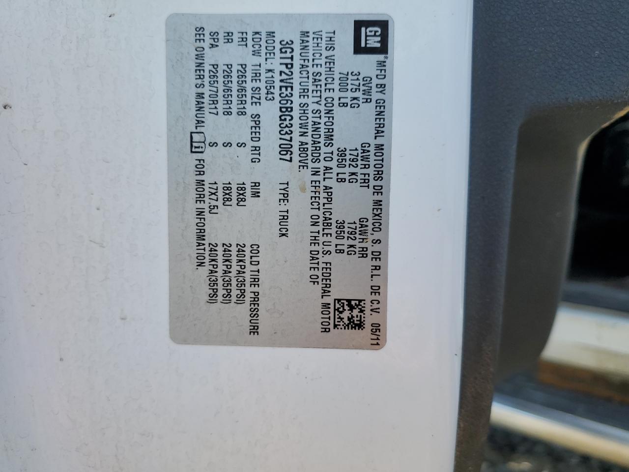 3GTP2VE36BG337067 2011 GMC Sierra K1500 Sle