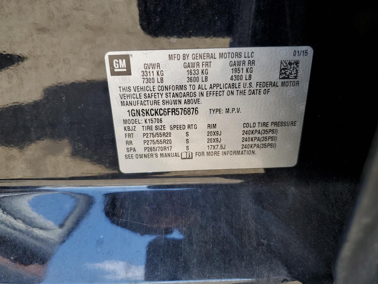 1GNSKCKC6FR576876 2015 Chevrolet Tahoe K1500 Ltz