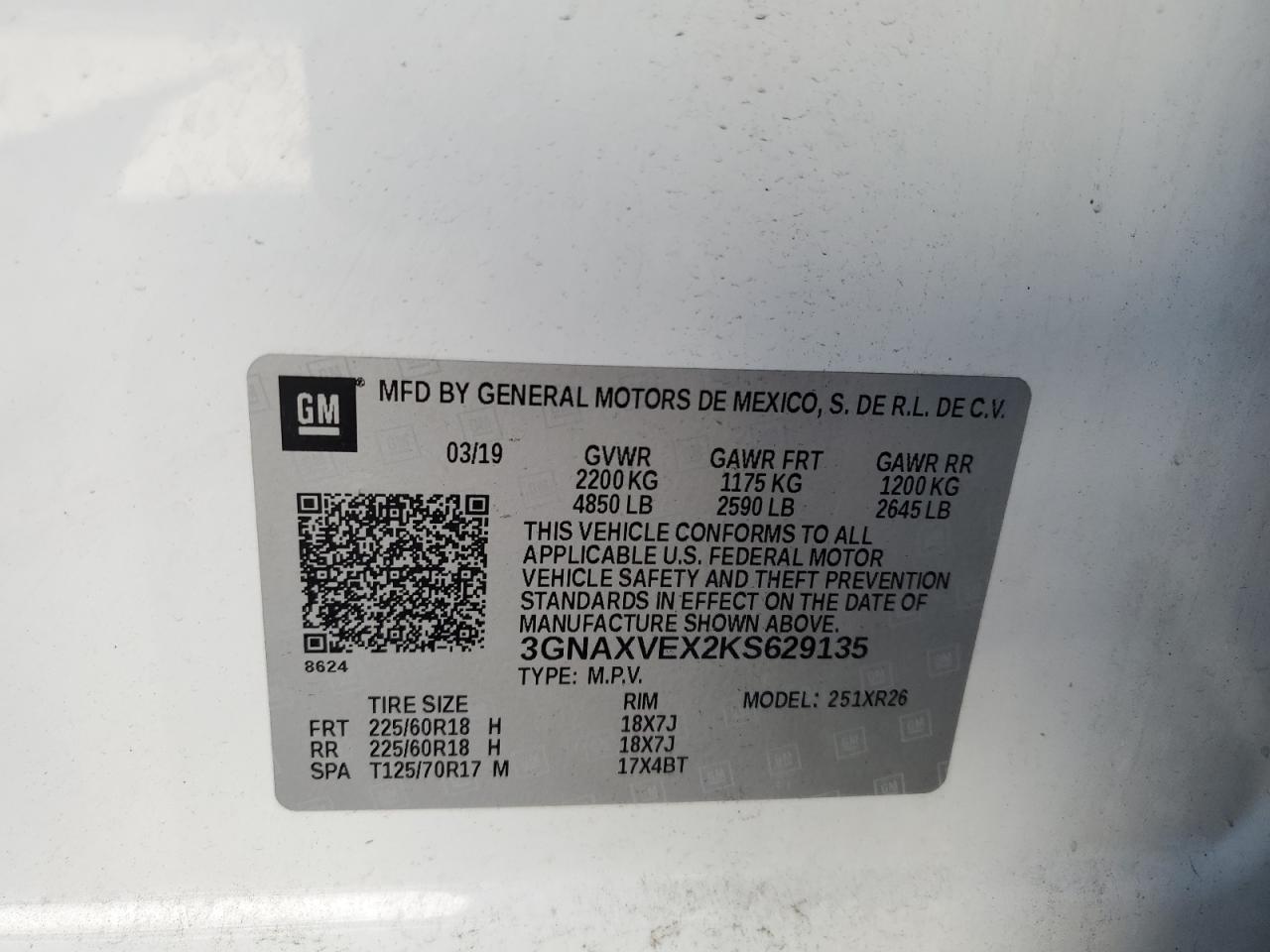 2019 Chevrolet Equinox Lt vin: 3GNAXVEX2KS629135