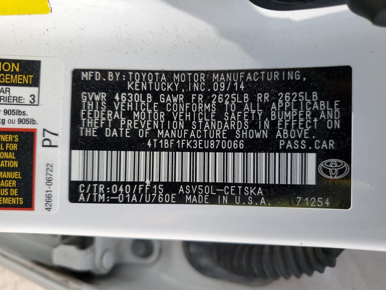 4T1BF1FK3EU870066 2014 Toyota Camry L