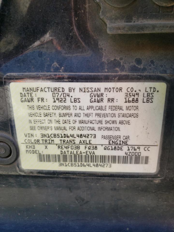 3N1CB51D64L484273 2004 Nissan Sentra 1.8