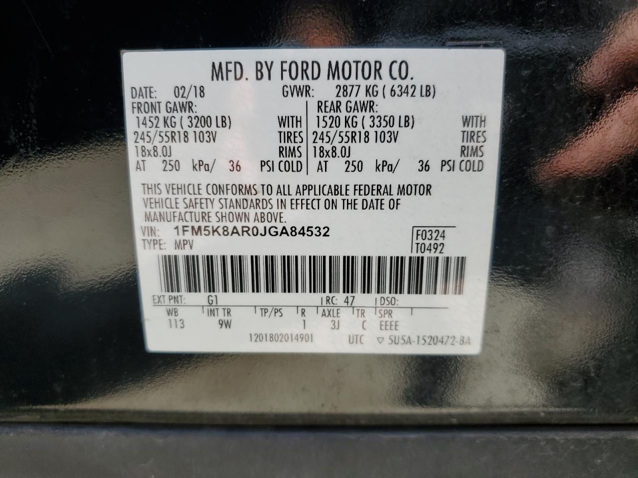 2018 Ford Explorer Police Interceptor vin: 1FM5K8AR0JGA84532