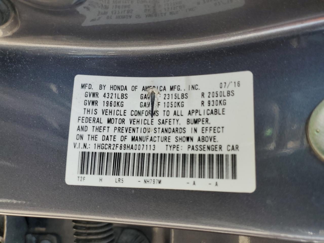 1HGCR2F89HA007113 2017 Honda Accord Exl