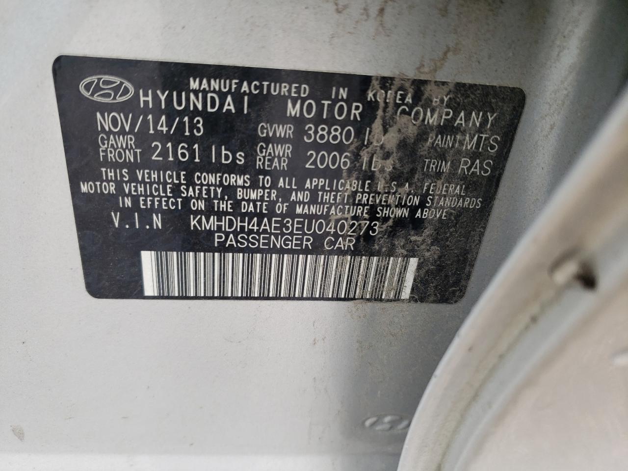 KMHDH4AE3EU040273 2014 Hyundai Elantra Se