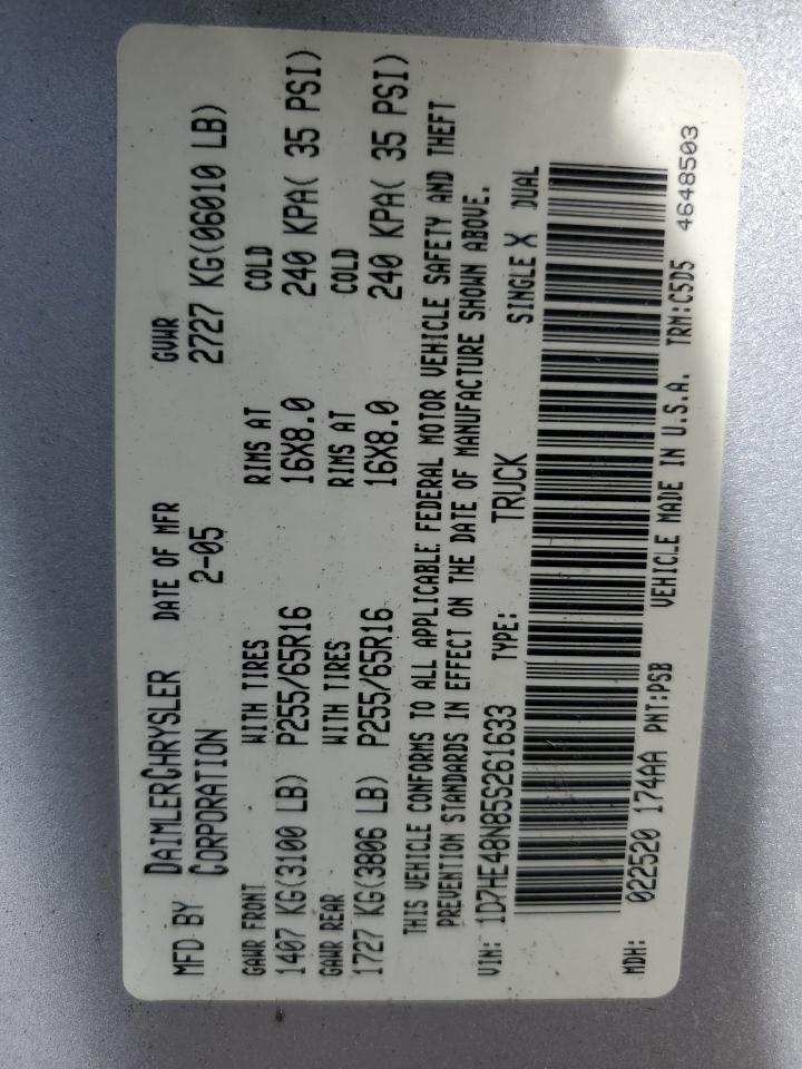 1D7HE48N85S261633 2005 Dodge Dakota Quad Slt