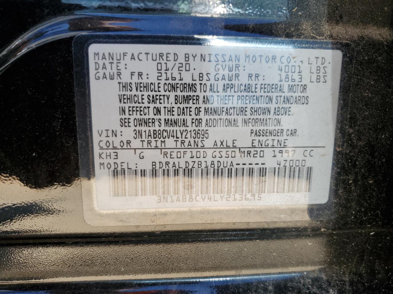 3N1AB8CV4LY213695 2020 Nissan Sentra Sv