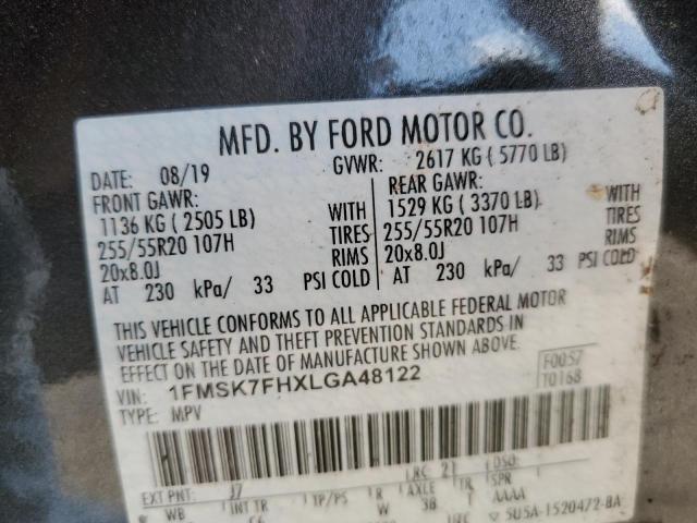 2020 FORD EXPLORER L 1FMSK7FHXLGA48122  54944564