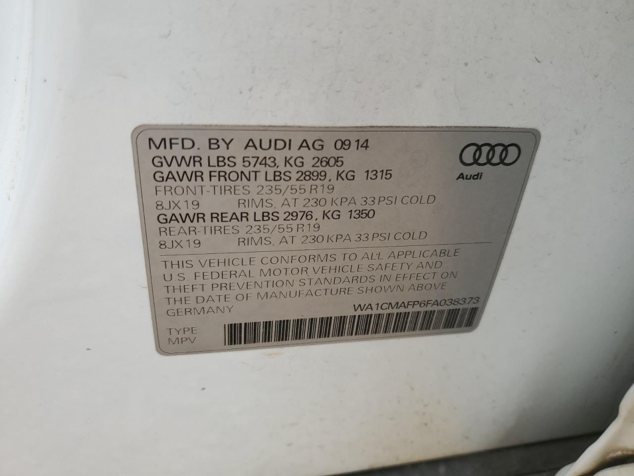 WA1CMAFP6FA038373 2015 Audi Q5 Tdi Premium Plus