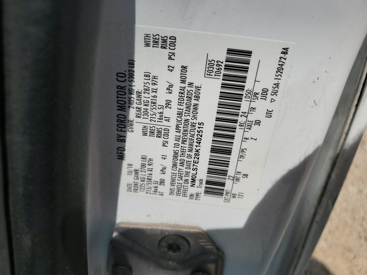 NM0LS7E2SK1402515 2019 Ford Transit Connect Xl