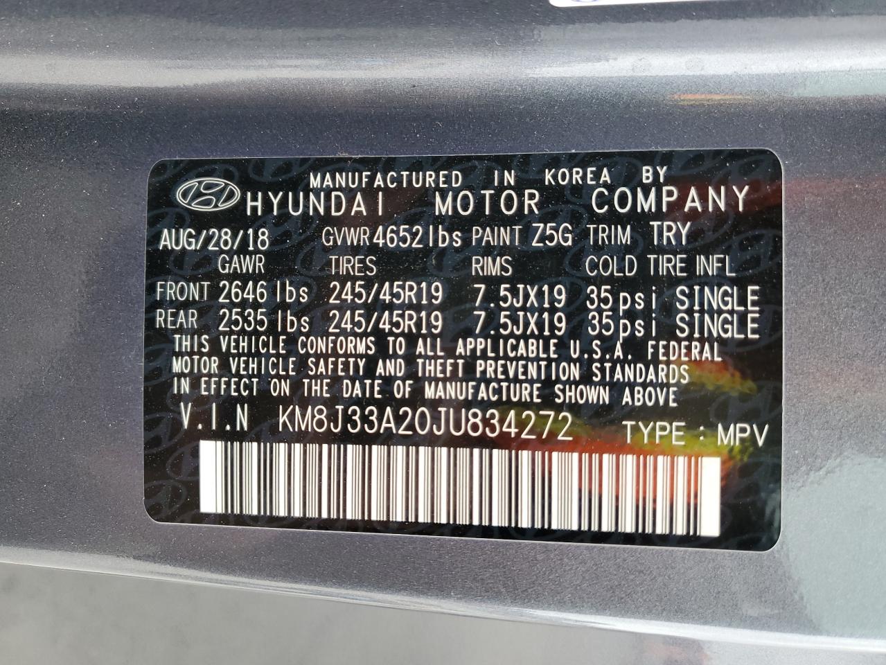 KM8J33A20JU834272 2018 Hyundai Tucson Value
