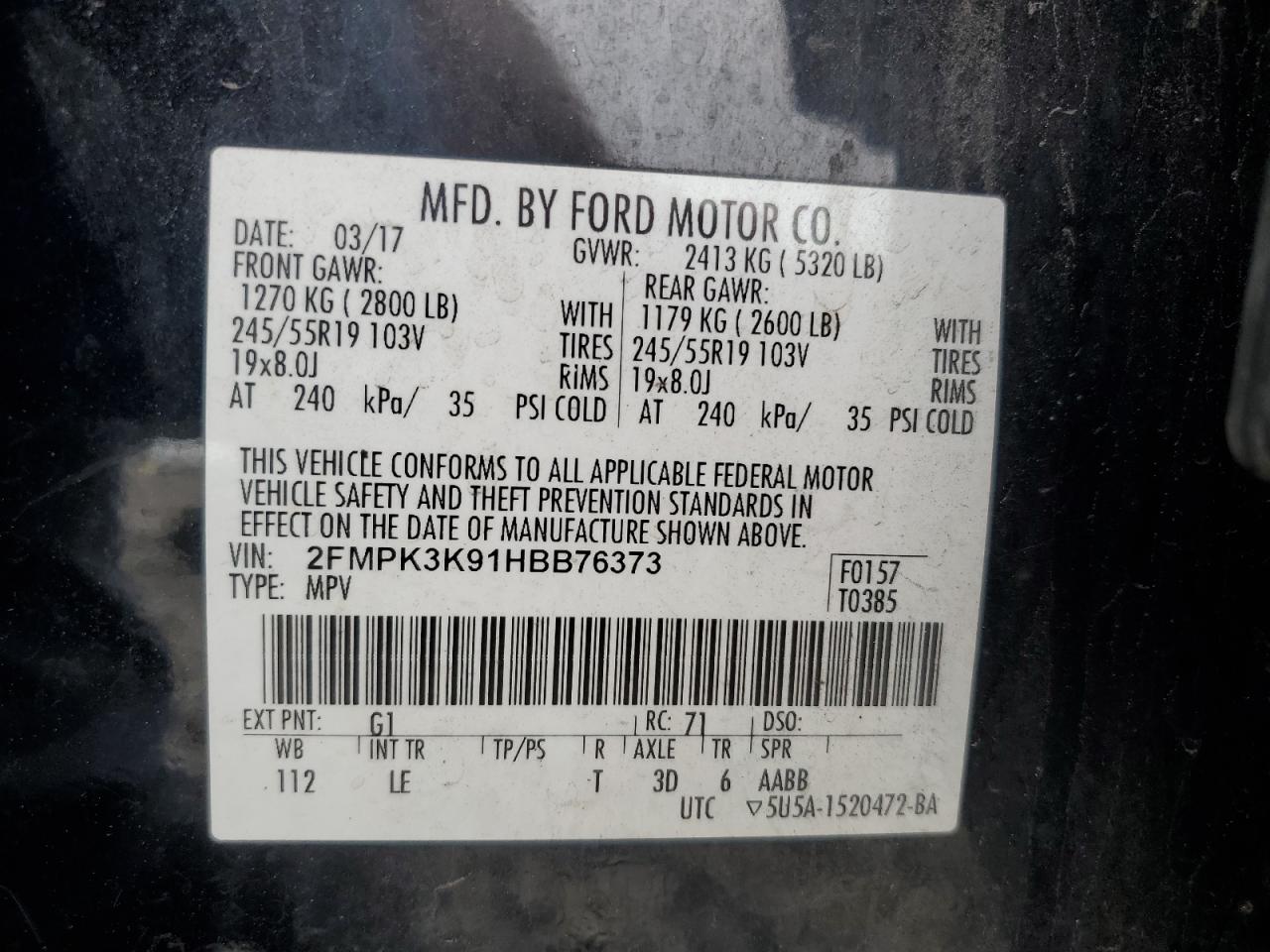 2FMPK3K91HBB76373 2017 Ford Edge Titanium