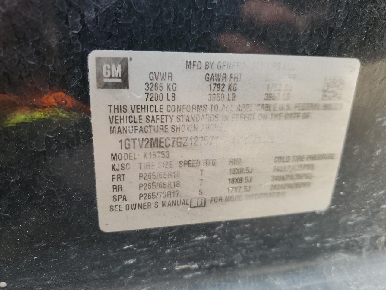 1GTV2MEC7GZ127571 2016 GMC Sierra K1500 Sle