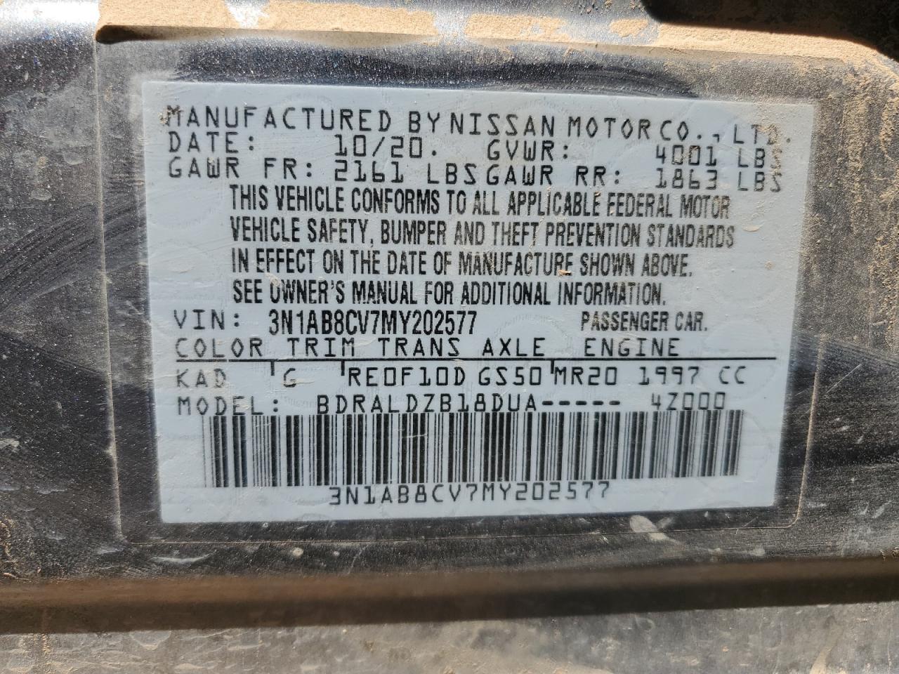 3N1AB8CV7MY202577 2021 Nissan Sentra Sv