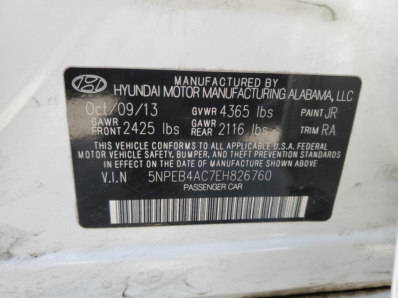 5NPEB4AC7EH826760 2014 Hyundai Sonata Gls
