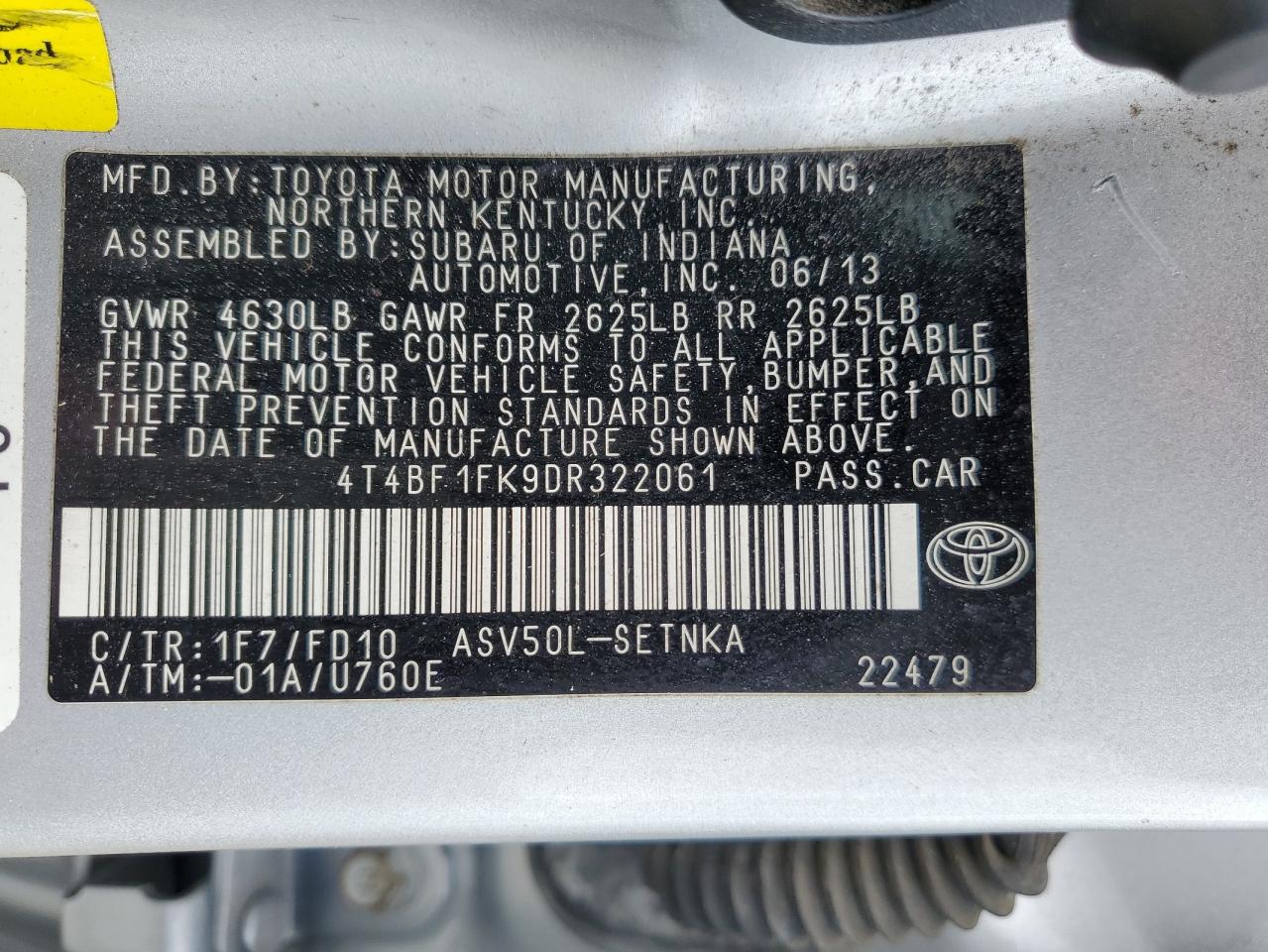 4T4BF1FK9DR322061 2013 Toyota Camry L