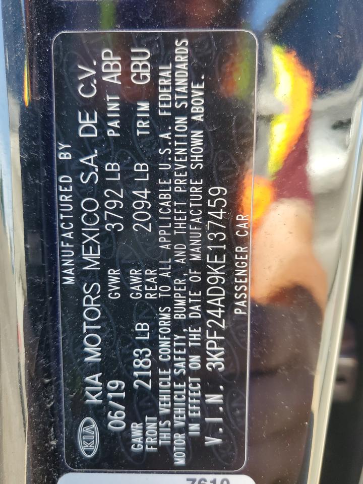 3KPF24AD9KE137459 2019 Kia Forte Fe