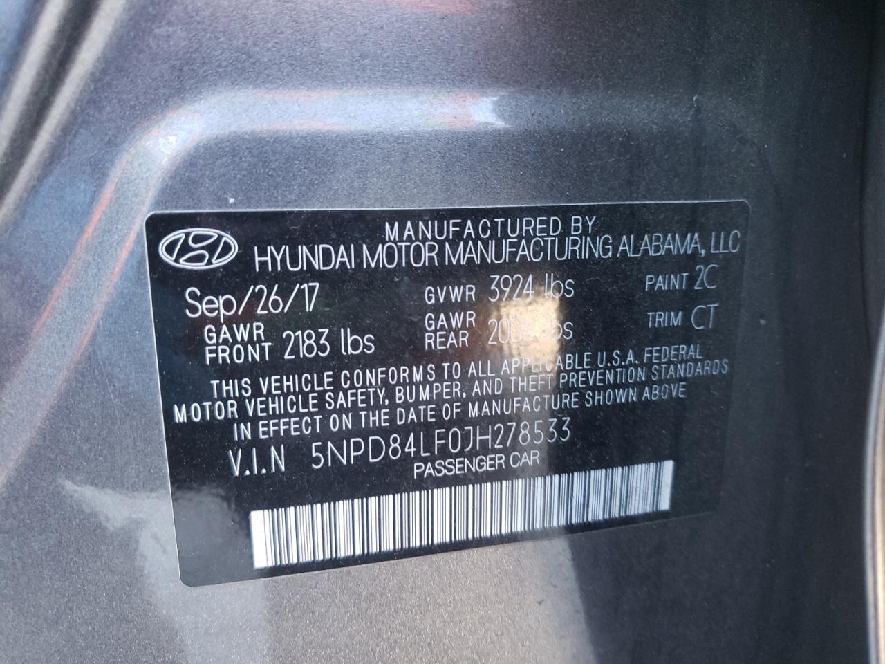 5NPD84LF0JH278533 2018 Hyundai Elantra Sel