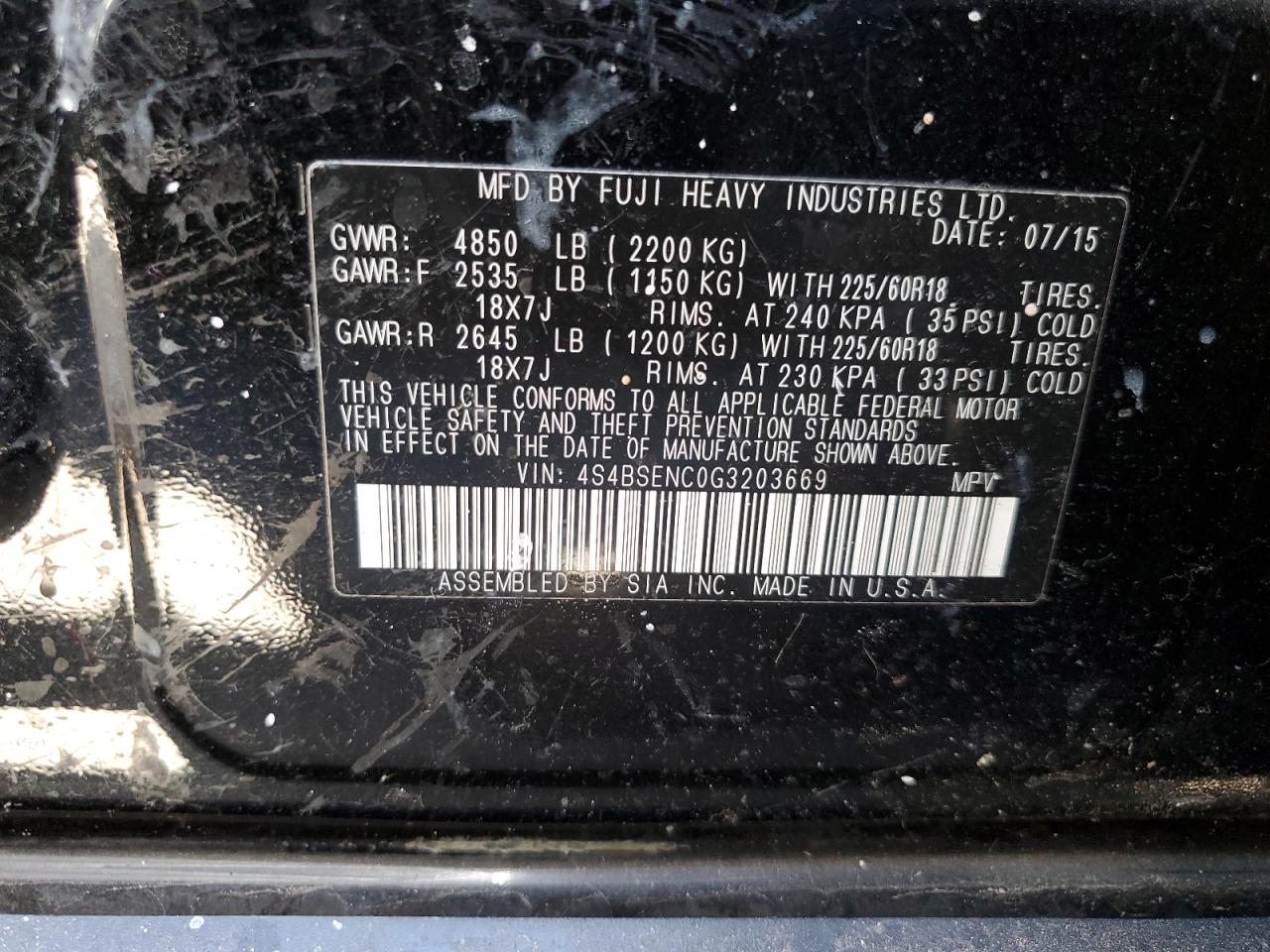 4S4BSENC0G3203669 2016 Subaru Outback 3.6R Limited