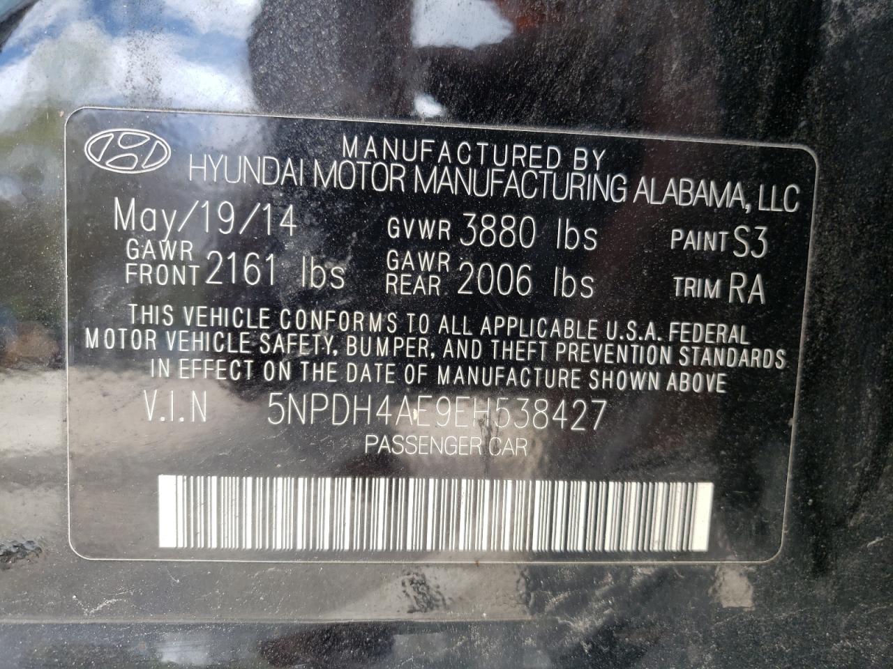 5NPDH4AE9EH538427 2014 Hyundai Elantra Se