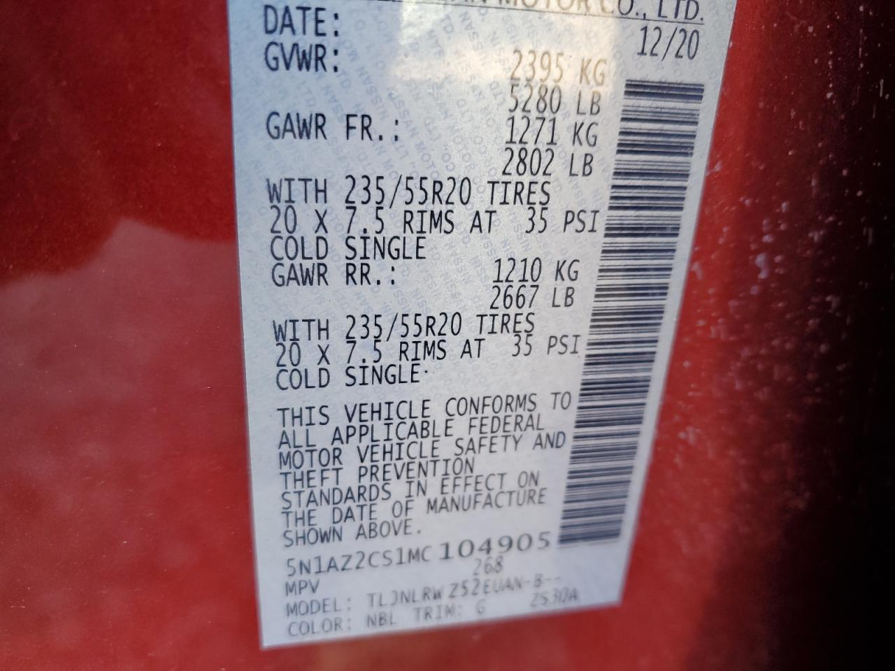 5N1AZ2CS1MC104905 2021 Nissan Murano Sl