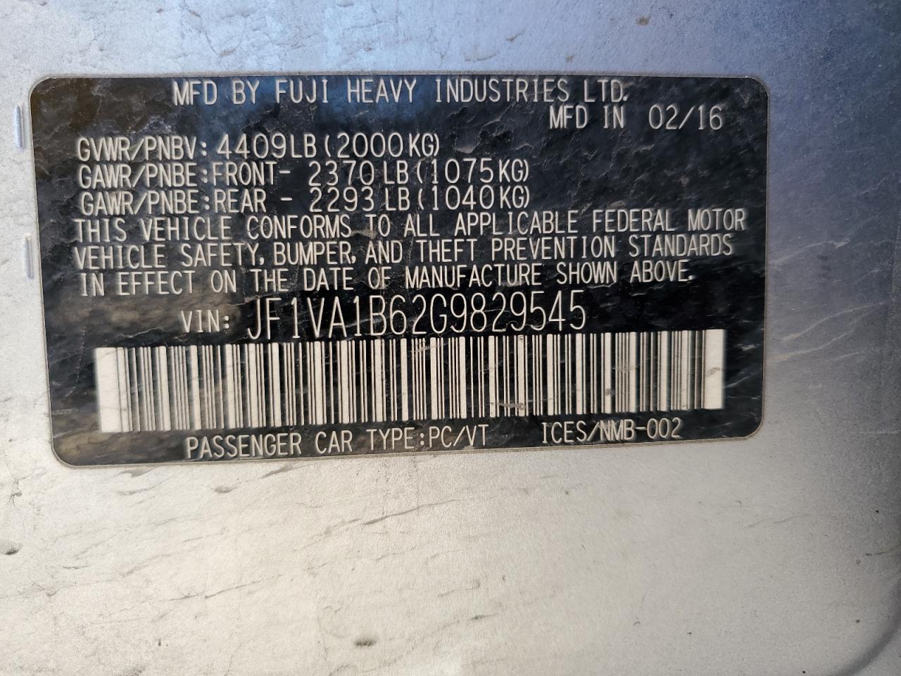 JF1VA1B62G9829545 2016 Subaru Wrx